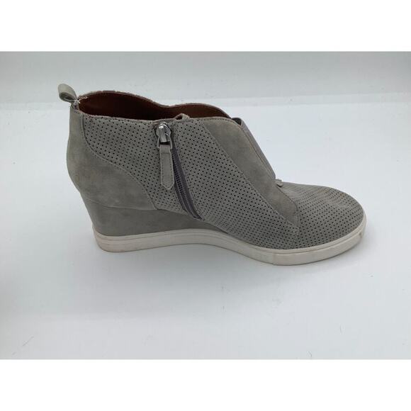 Linea Paolo Women's Size 8M Felicia Grey Suede Zip High Heel Wedge Ankle Boots - Picture 7 of 7